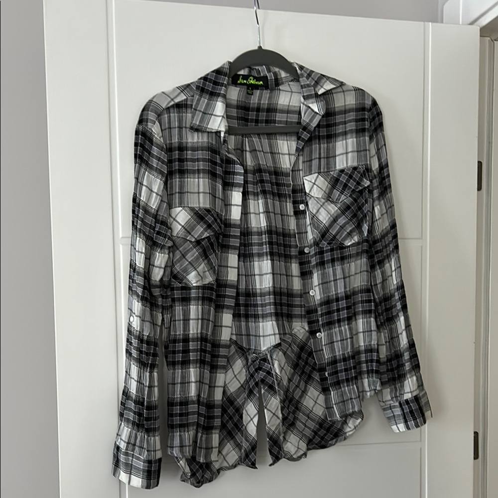 Sam Edelman Black and White Plaid Womens Shirt